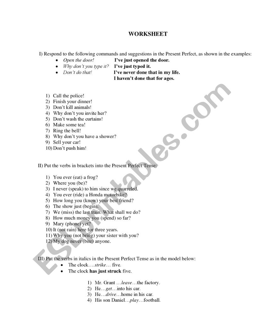 Present Perfect Simple worksheet