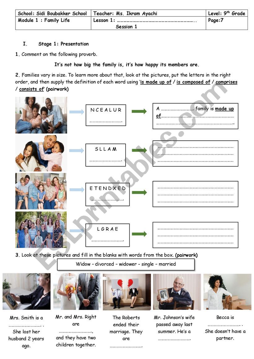 9th Grade - Module 1 - Lesson n 1 - Family Relationships