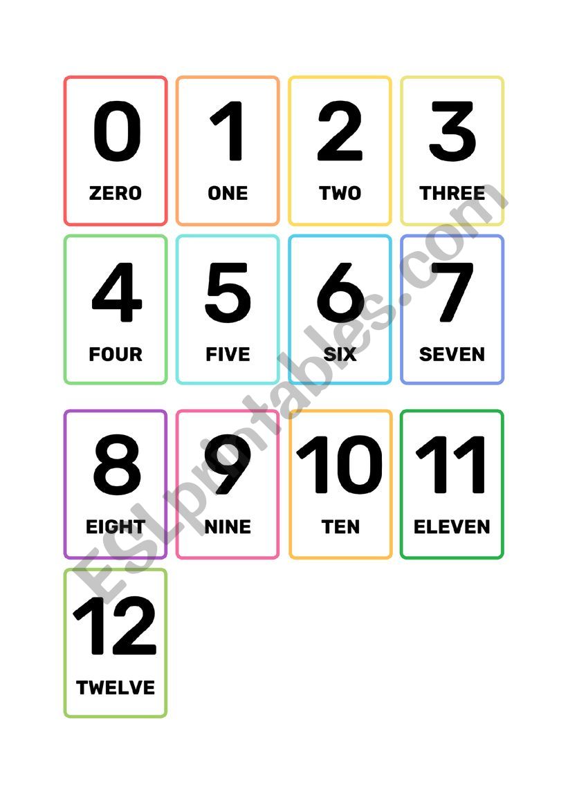 Numbers 0-12 Flashcards worksheet