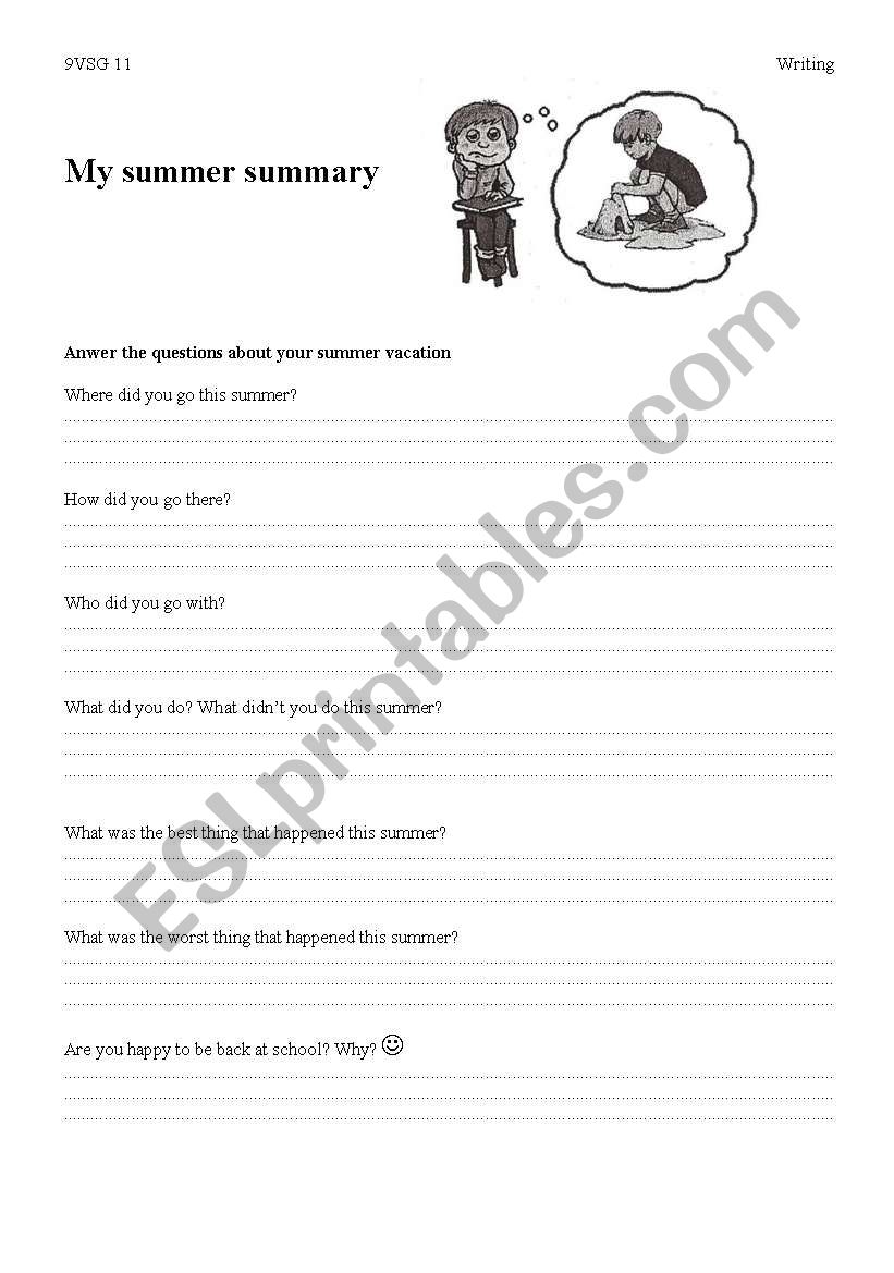 My summer Holiday worksheet