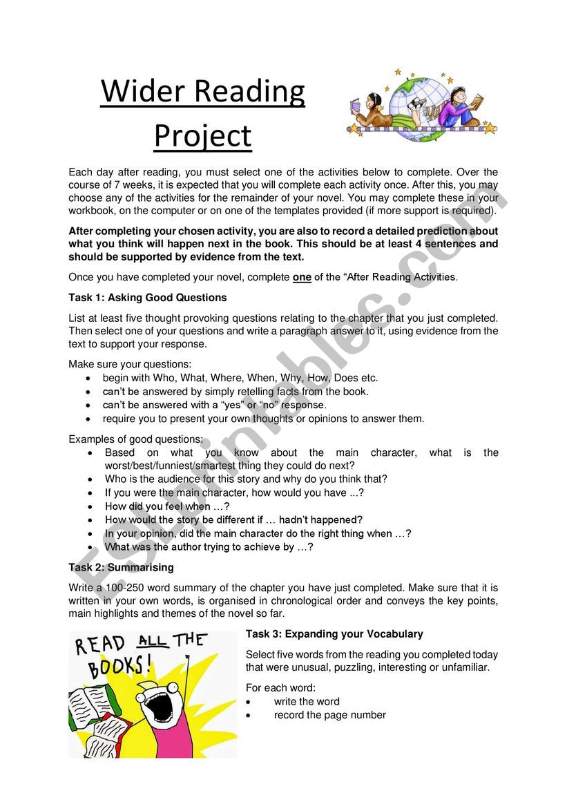 Wider Reading Project worksheet
