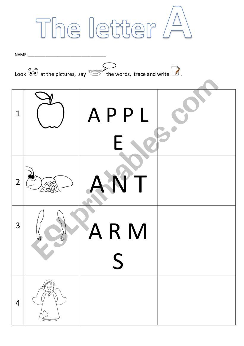 Letter A, Phonics A, practise writing