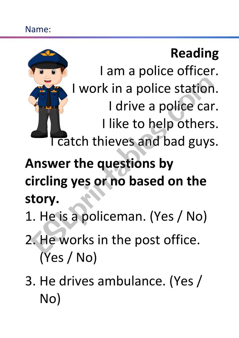 Reading worksheet