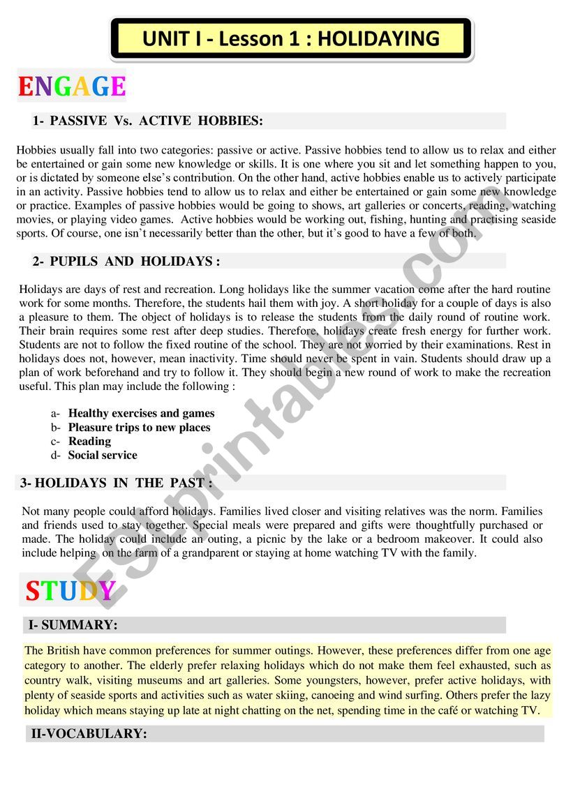 English booklet unit 2 worksheet