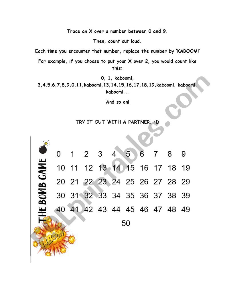 The Bomb Game worksheet