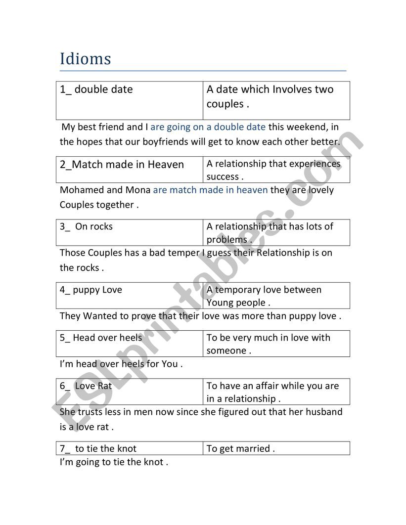 Idioms worksheet Idioms worksheet