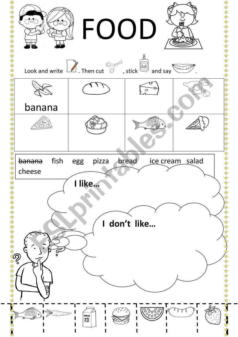 Food (match, cut and paste, colour and tell) I like/ I donÃ¯Â¿Â½t like
