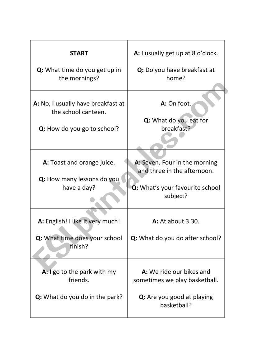 Daily Routines Domino Game worksheet