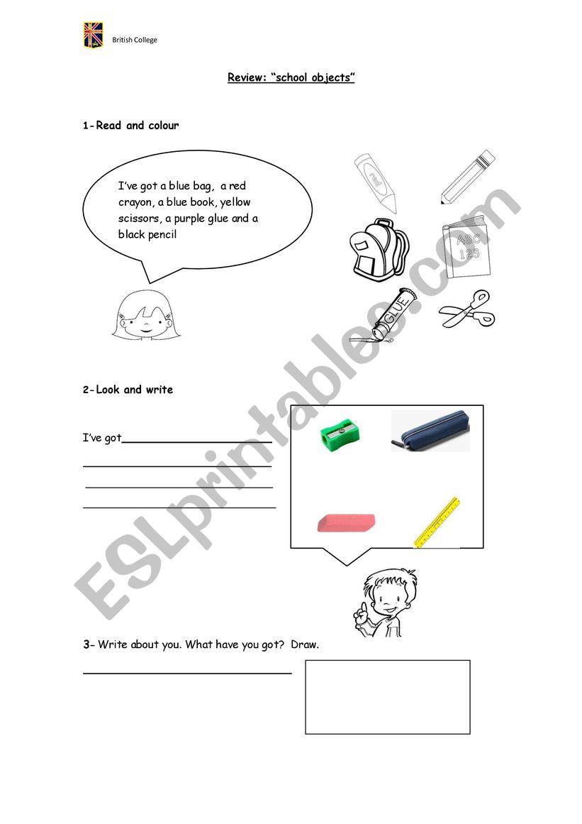 School Objects worksheet