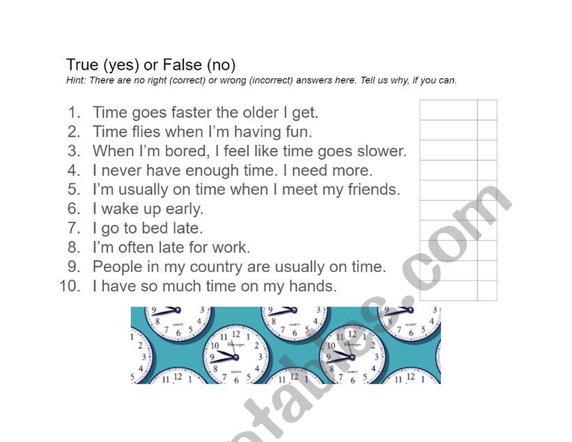 Time _ True or False worksheet