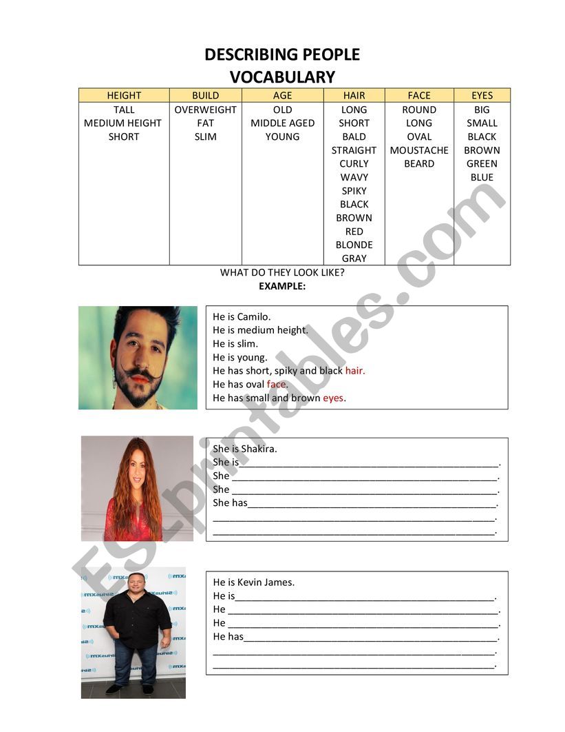 Describing famous people worksheet