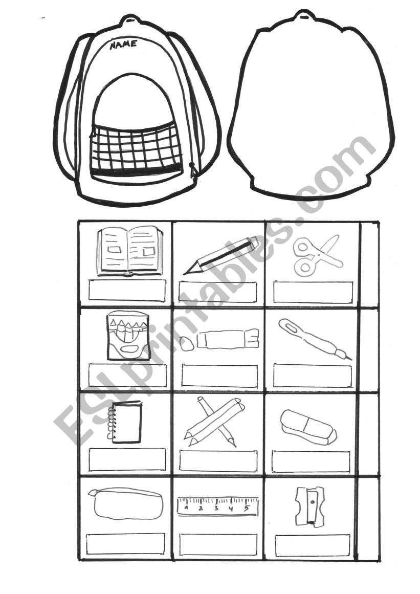 School bag worksheet