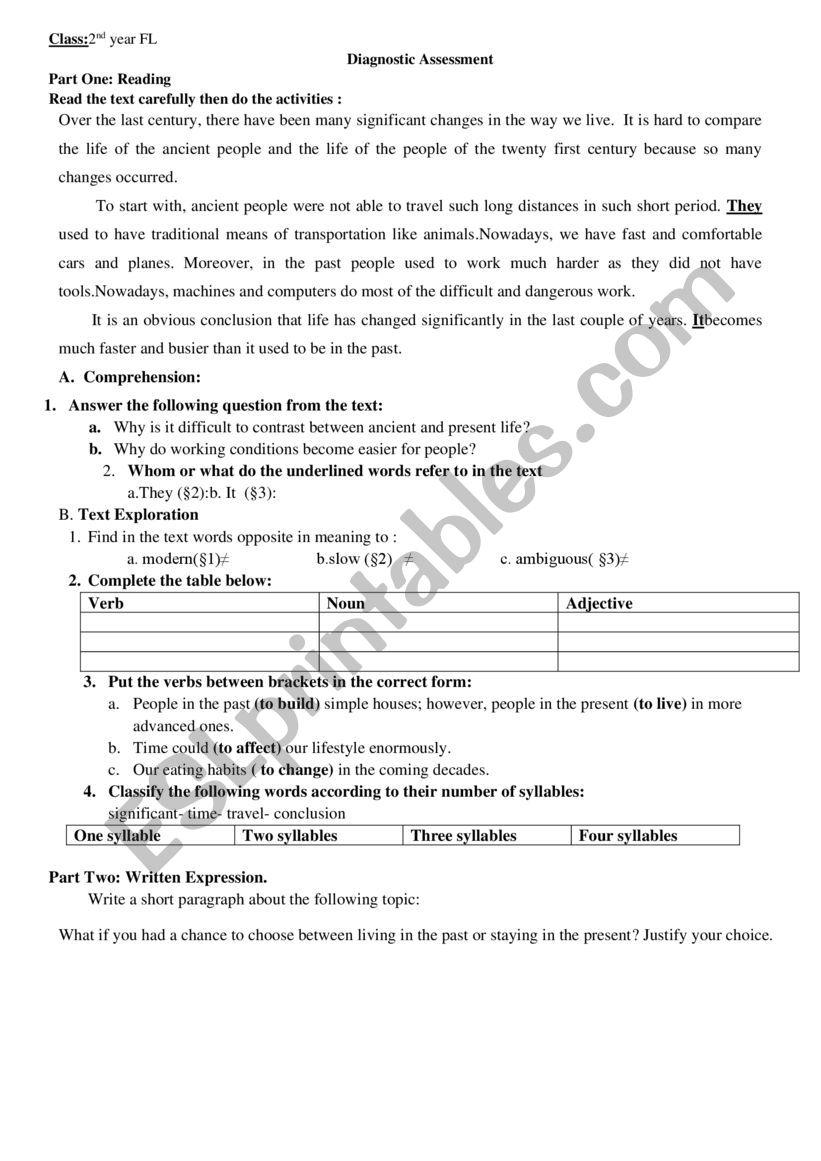 assessment worksheet