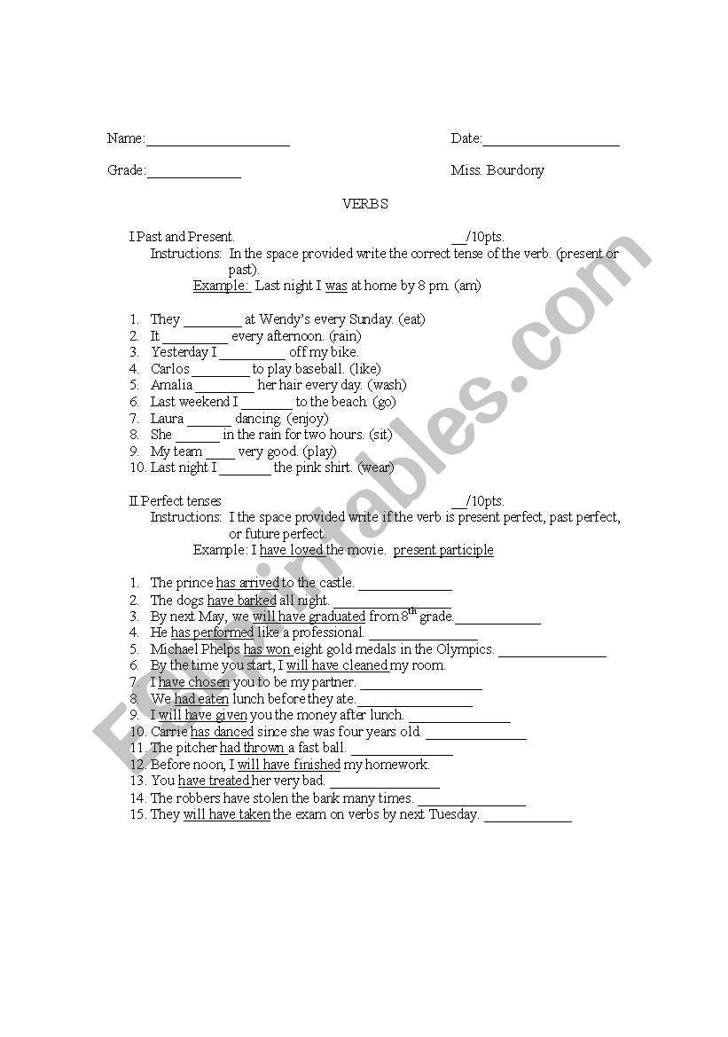 verbs worksheet
