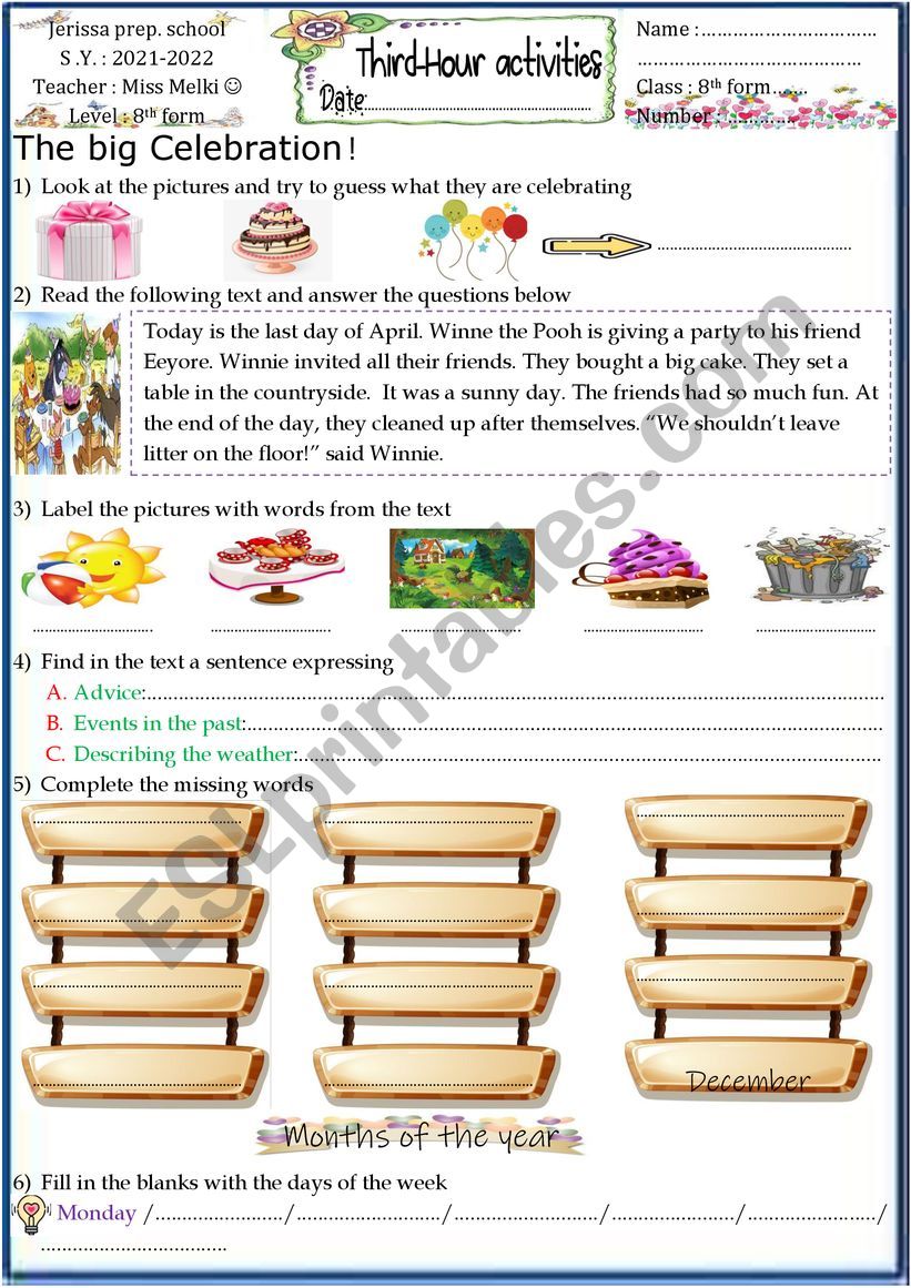 8th form catch up lesson worksheet