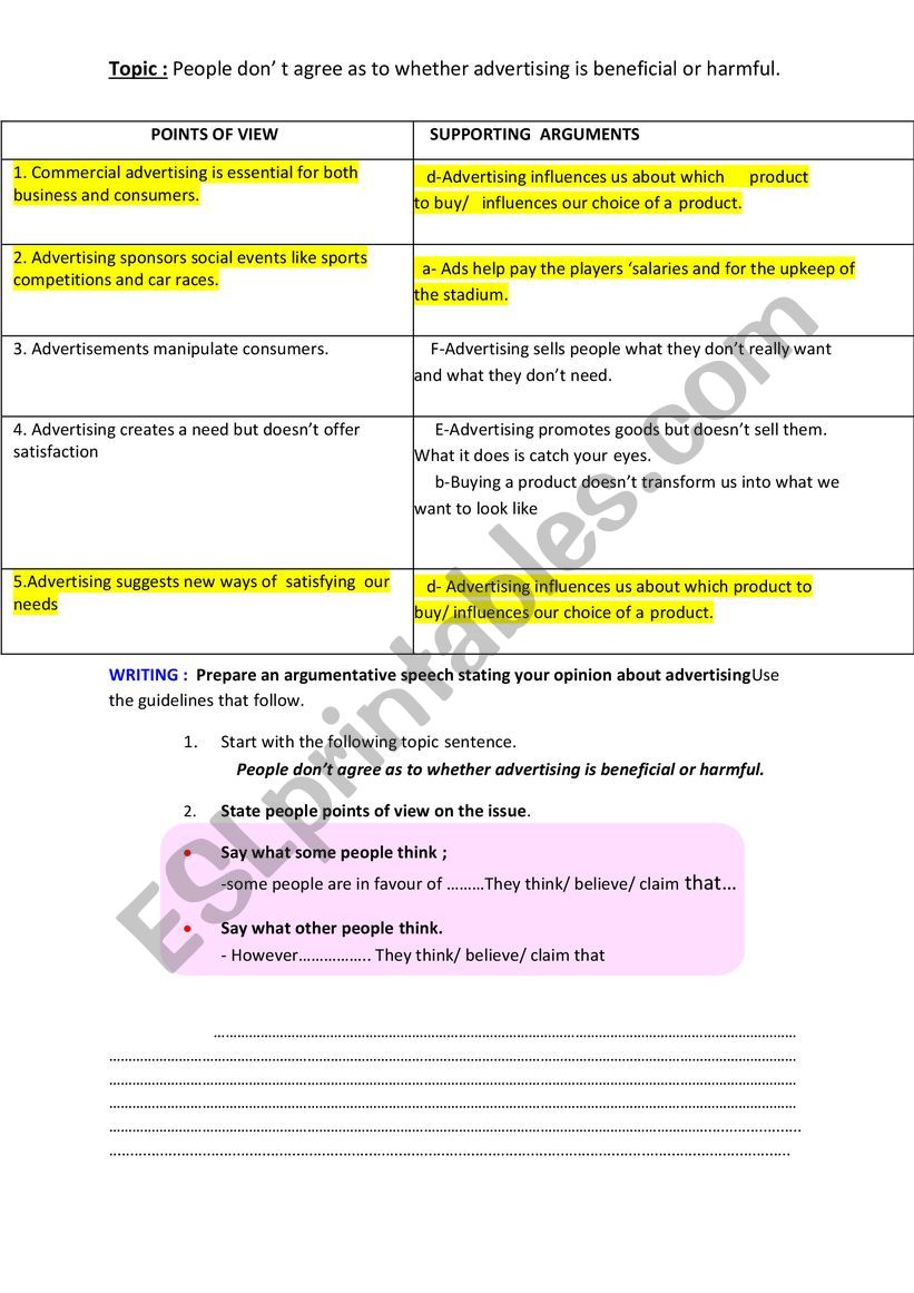 argumentative worksheet