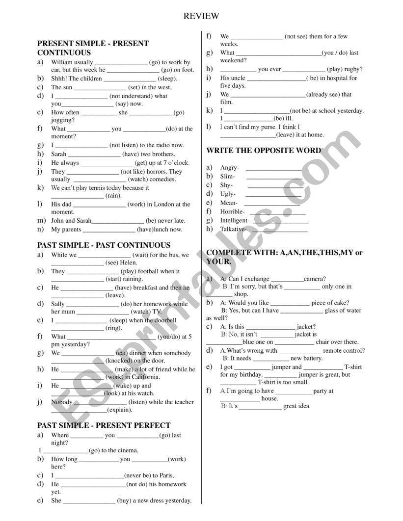 review of tenses worksheet