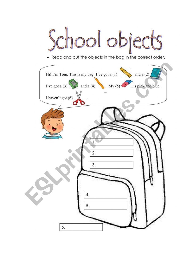 School objects worksheet