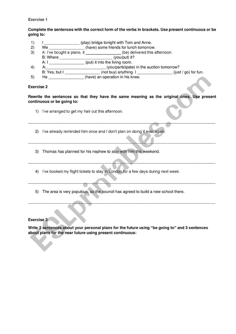 Present continuous vs going to - worksheet