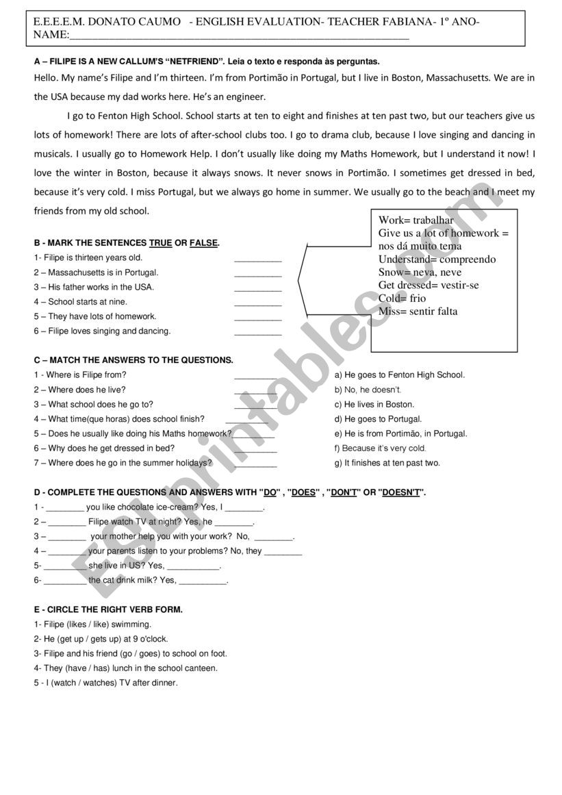 Test Simple Present worksheet