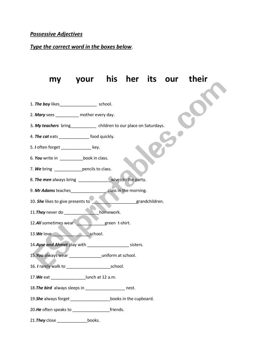 adjective pronouns worksheet