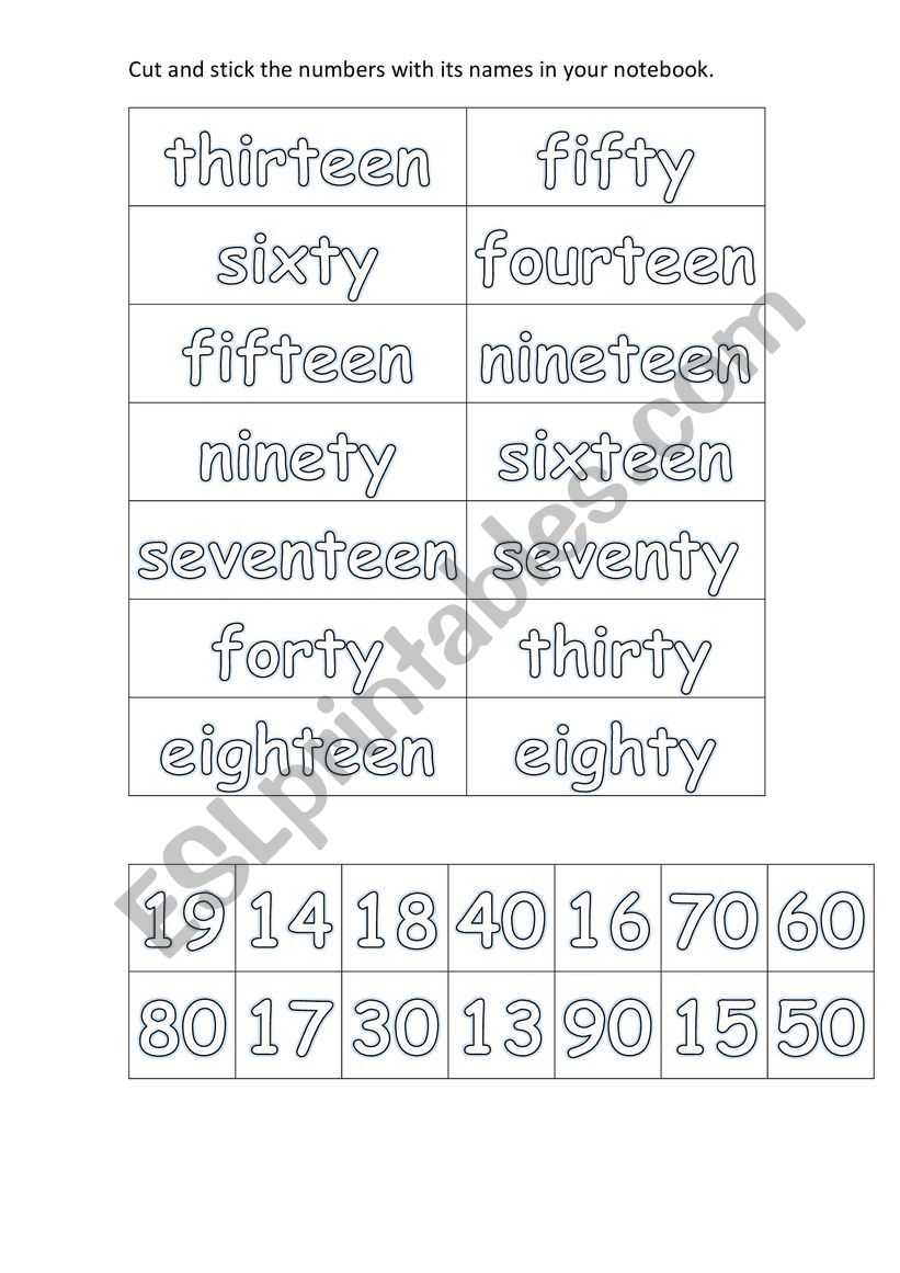 Numbers -teen and -ty worksheet