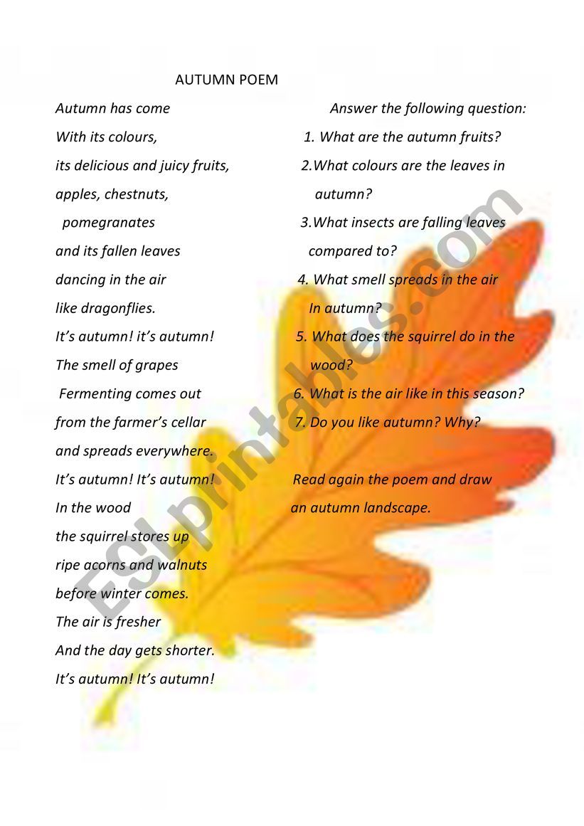 AUTUMN POEM worksheet