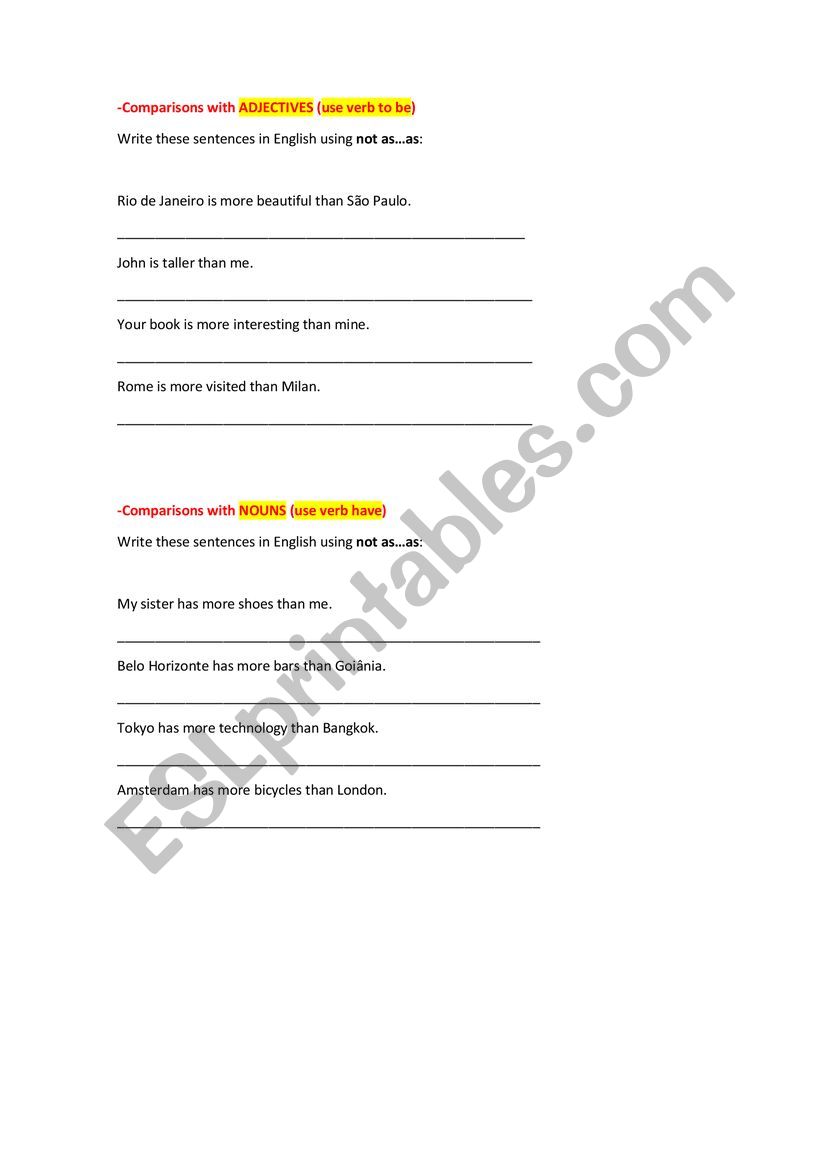 Comparisons with ADJECTIVES and NOUNS using as...as