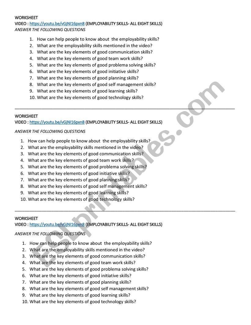 Job skills worksheet