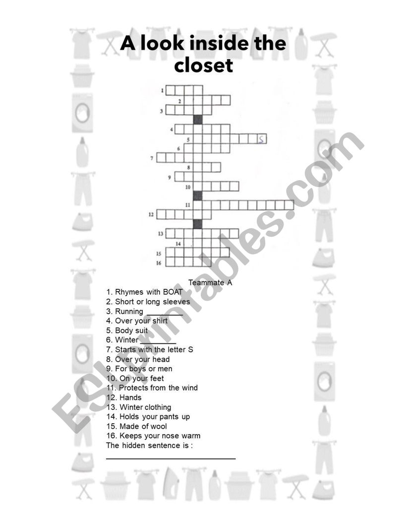coop crossword puzzle on clothes
