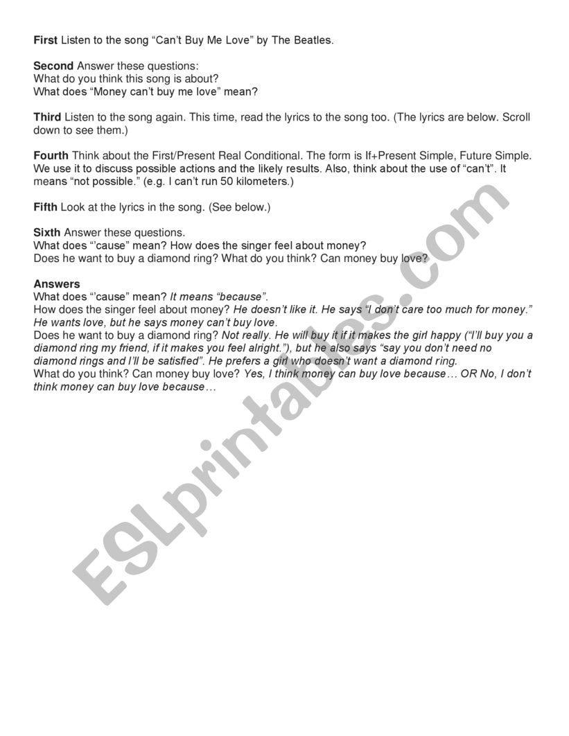 FIRST CONDITIONAL worksheet