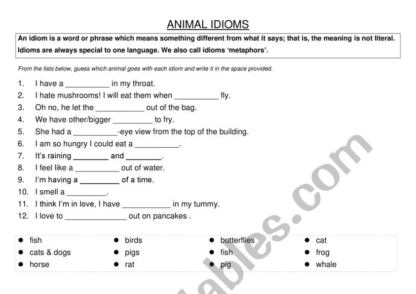 Animal Idioms worksheet