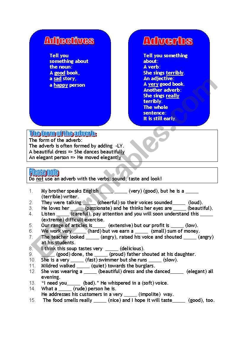 adjectives and adverbs worksheet