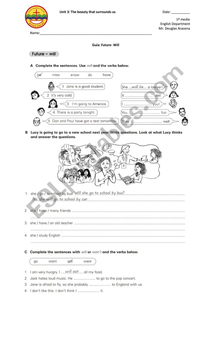 Use of will worksheet