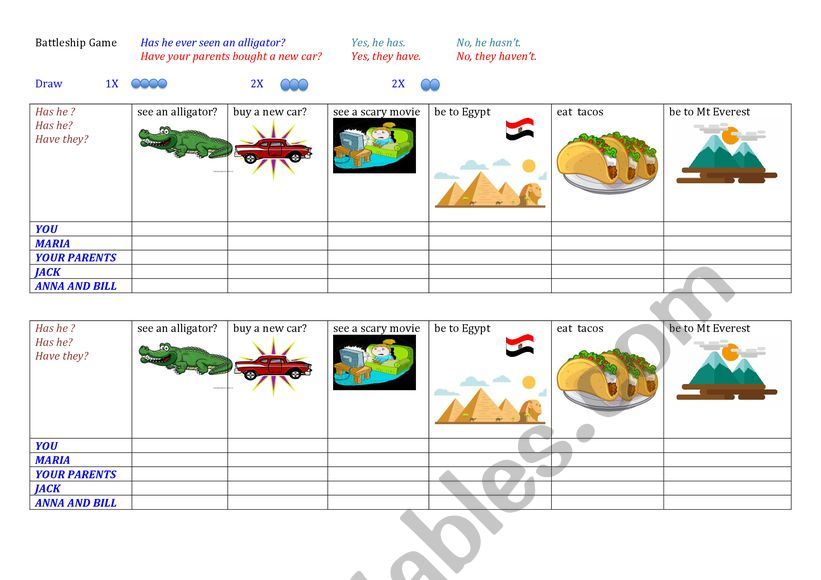 Battleship Game Present Perfect Tense