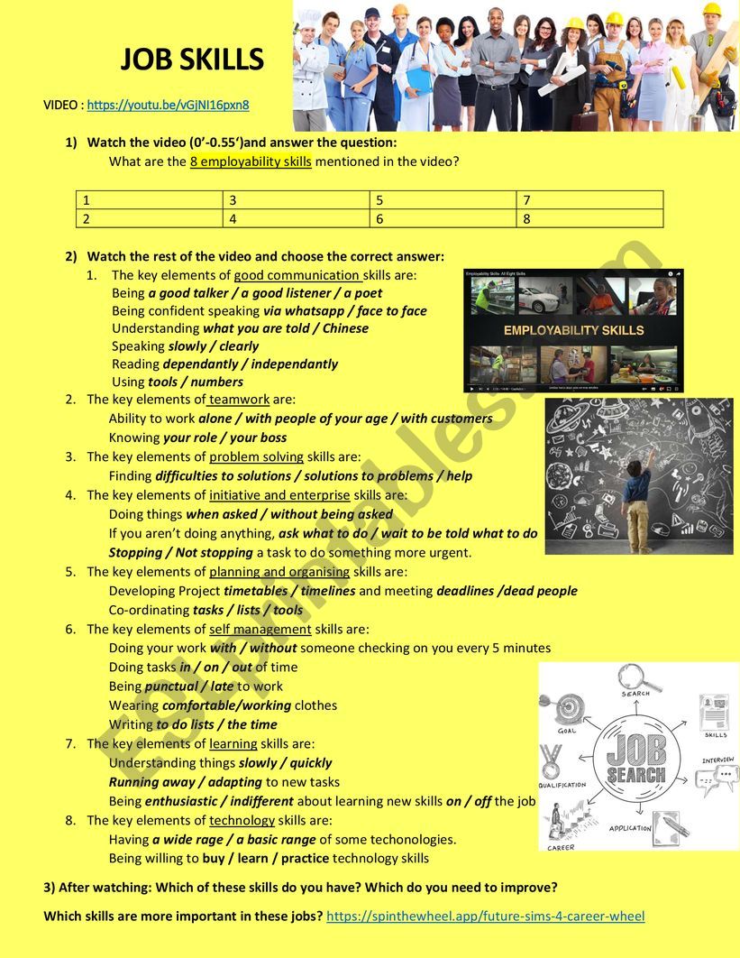 Video Worksheet Employability Skills 