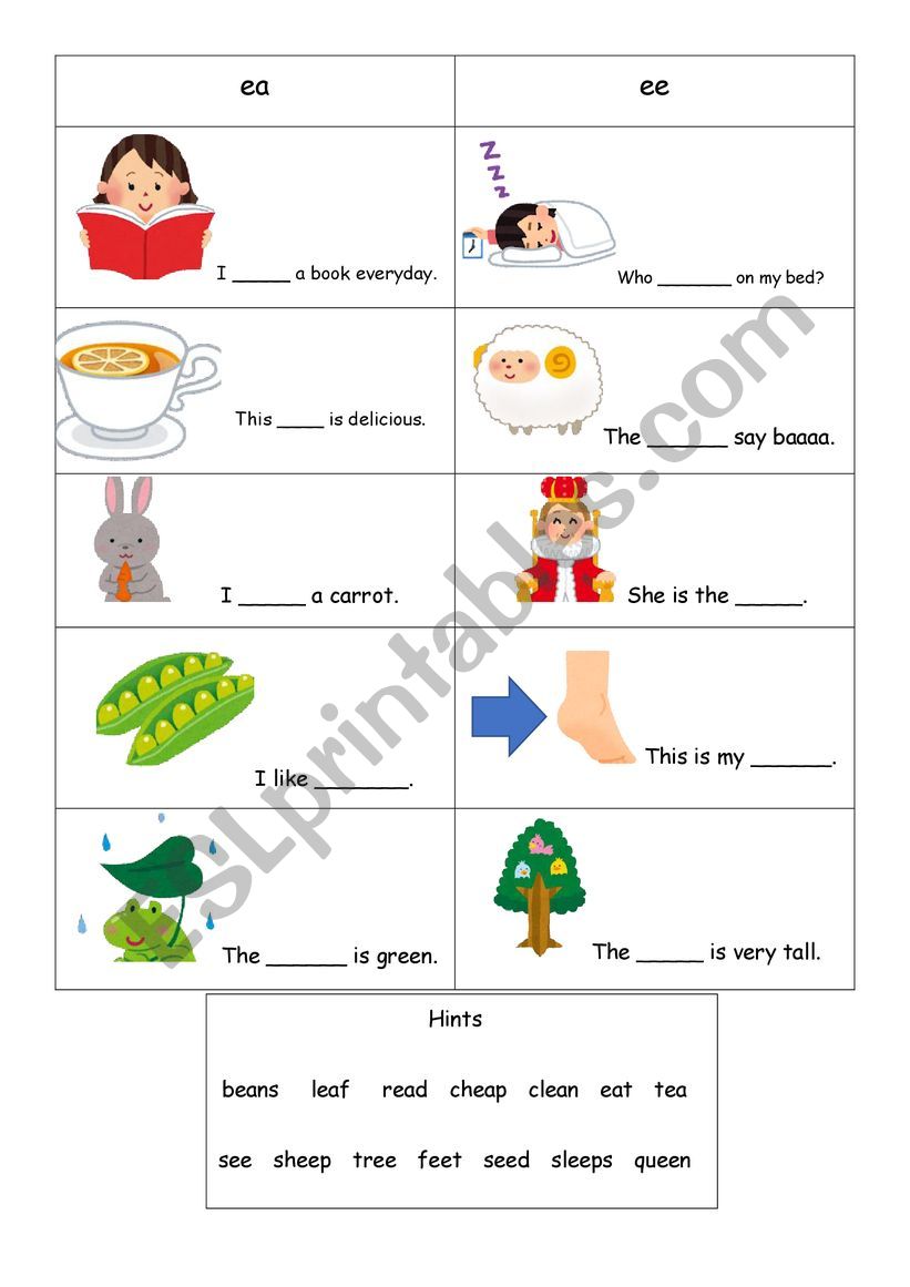 phonics(ee,ea) worksheet