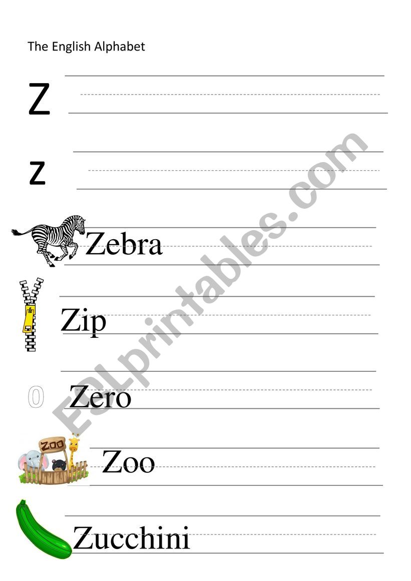 z letter and words writing esl worksheet by alenaalena