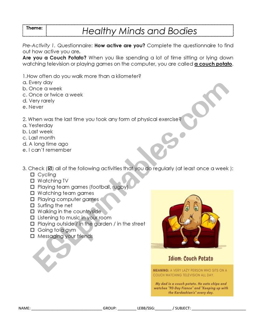 Healthy Mids and Bodies worksheet