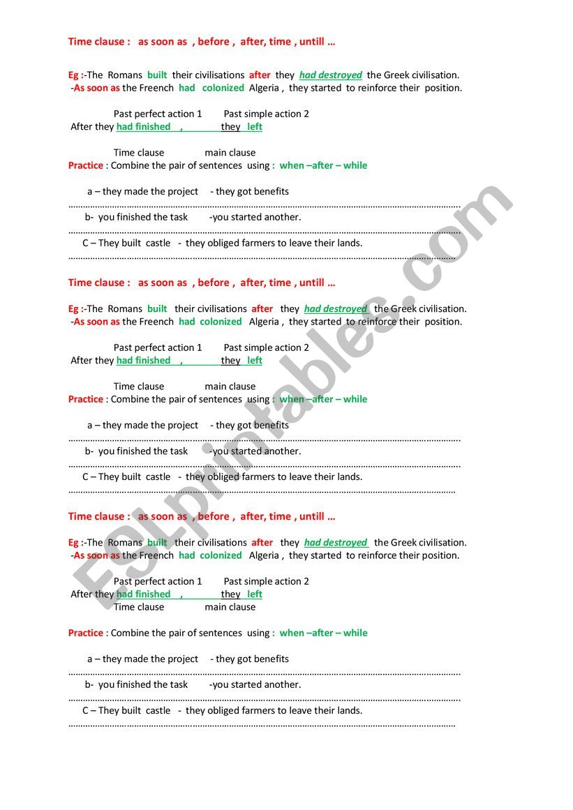 time clause worksheet
