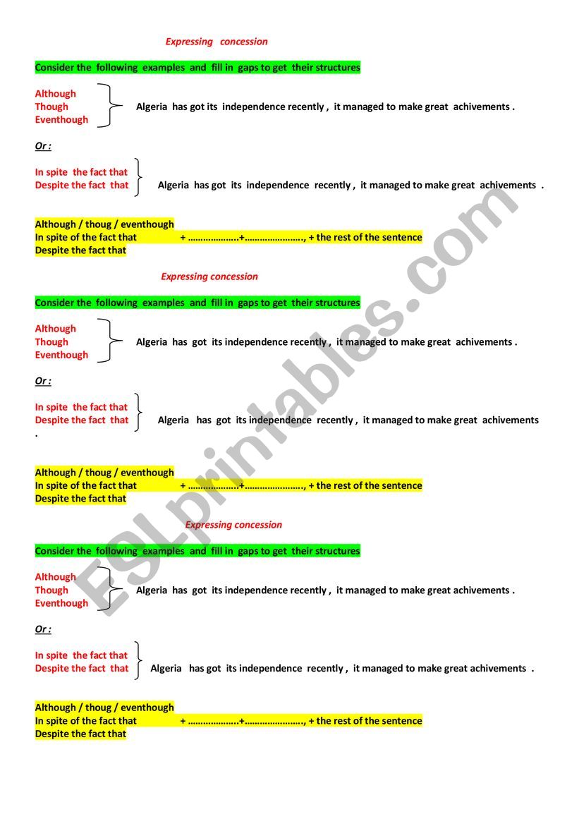 concession worksheet