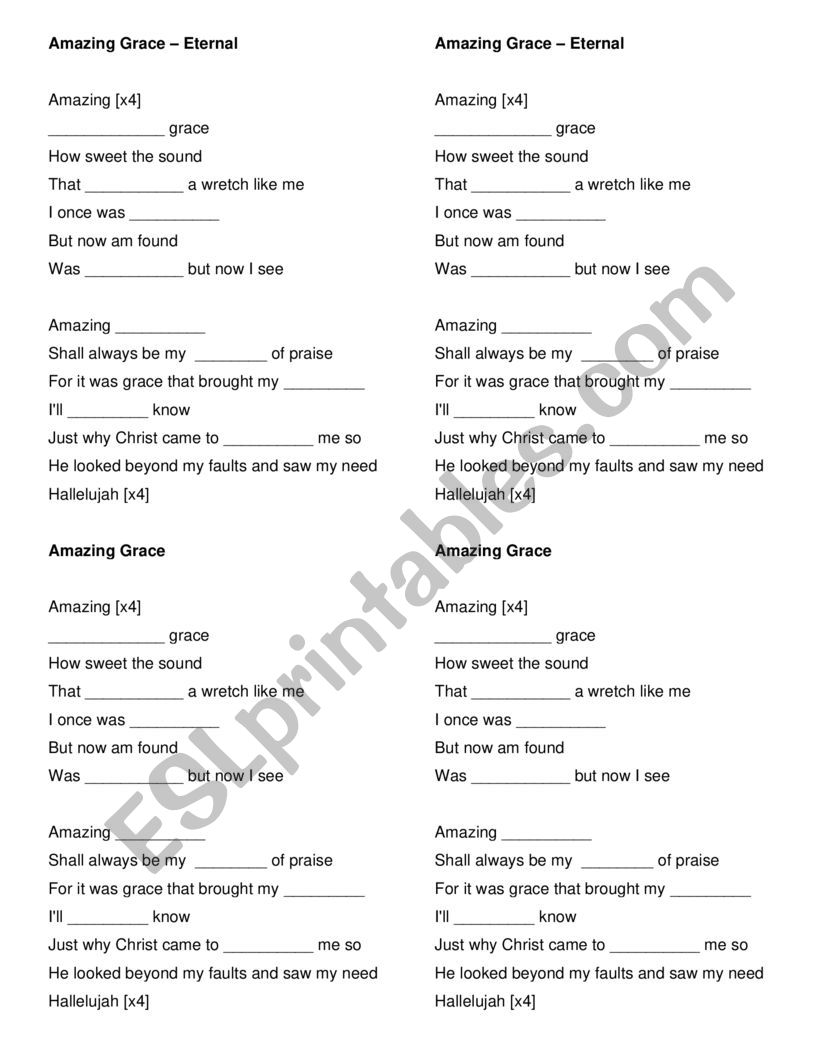 Amazing Grace worksheet