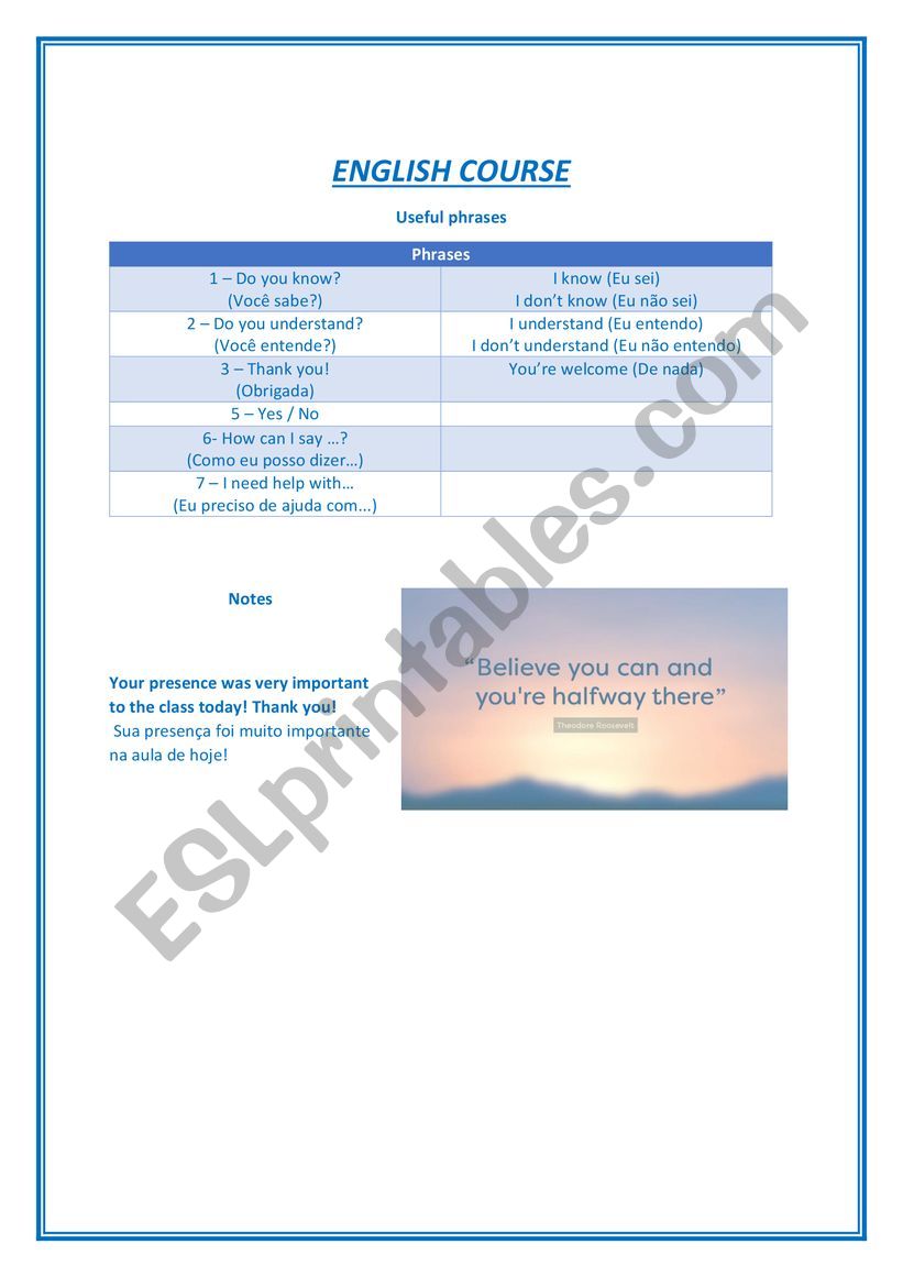 Useful phrases worksheet