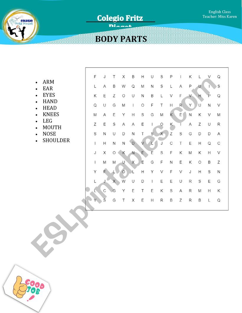parts of the body worksheet