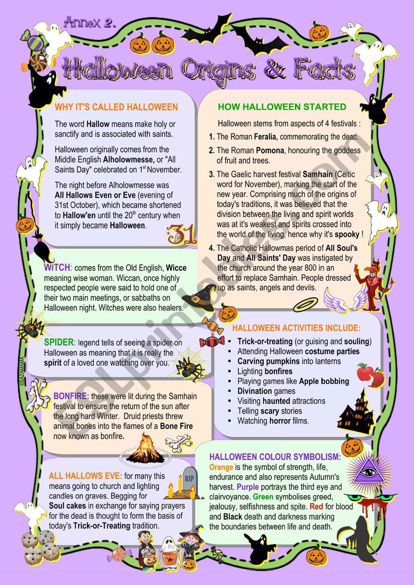 Halloween Origins and Fun Facts; Annex 2 of Halloween Loop Game: Speaking Activity