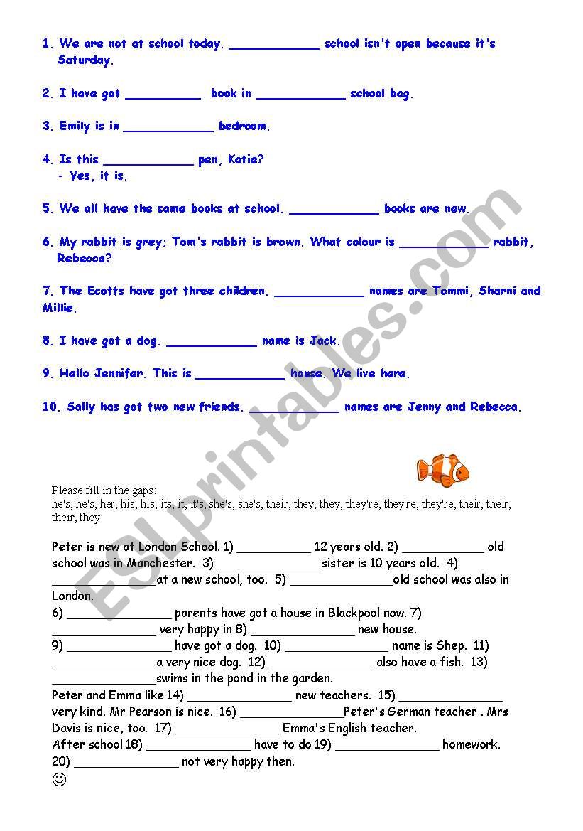 Possessive pronouns 2 worksheet