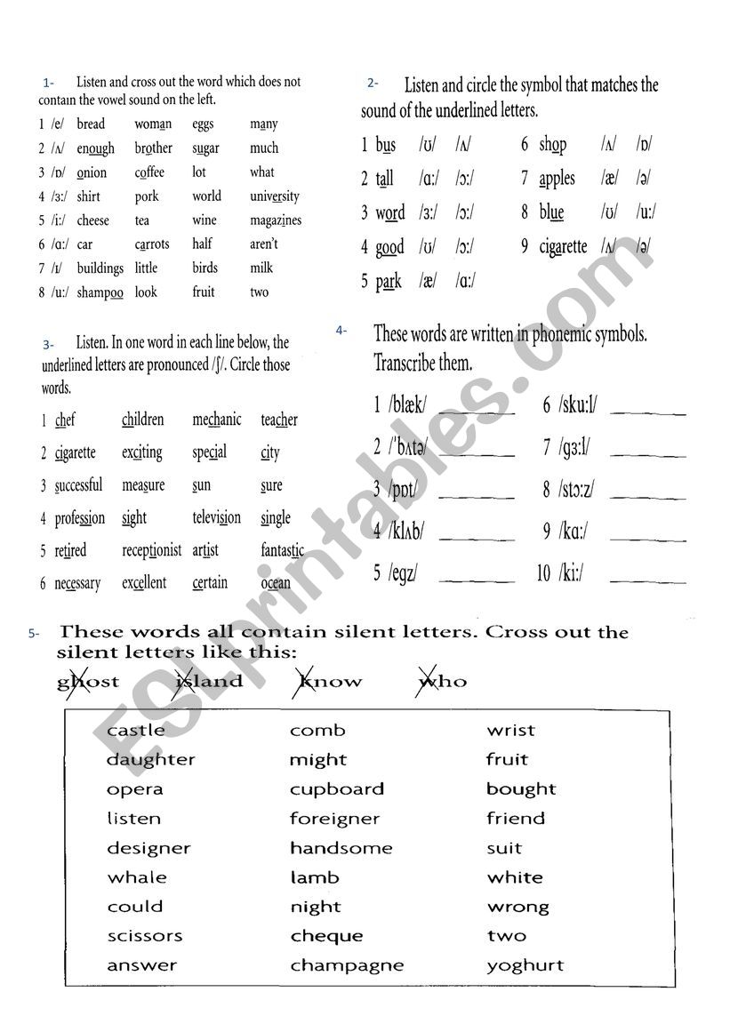 pronounciation review worksheet