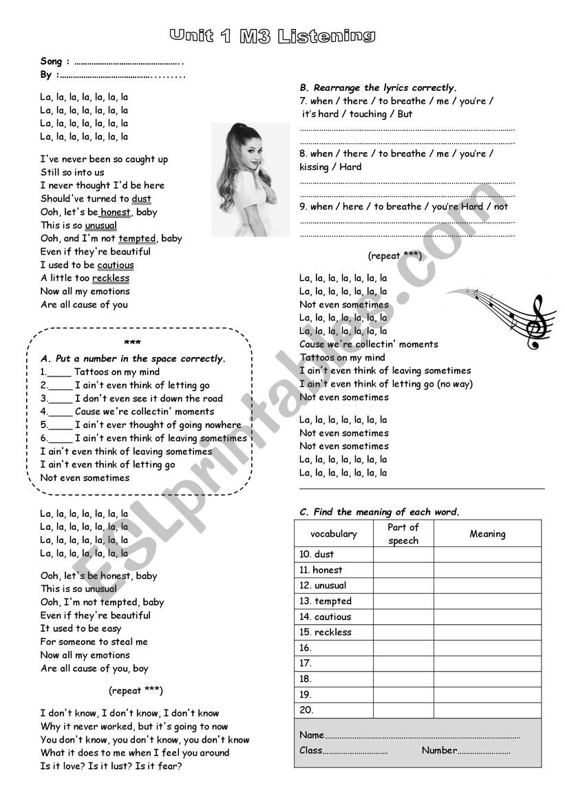 Song worksheet