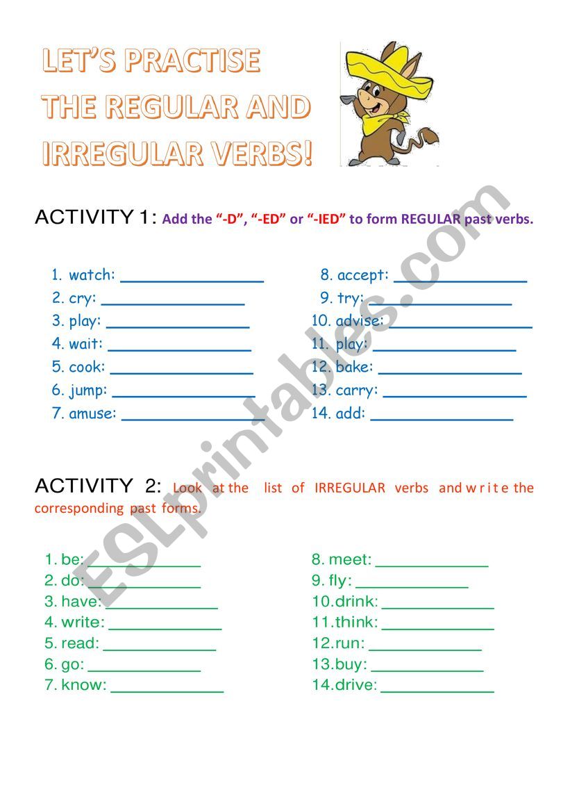 Regular and Irregular Verbs  worksheet