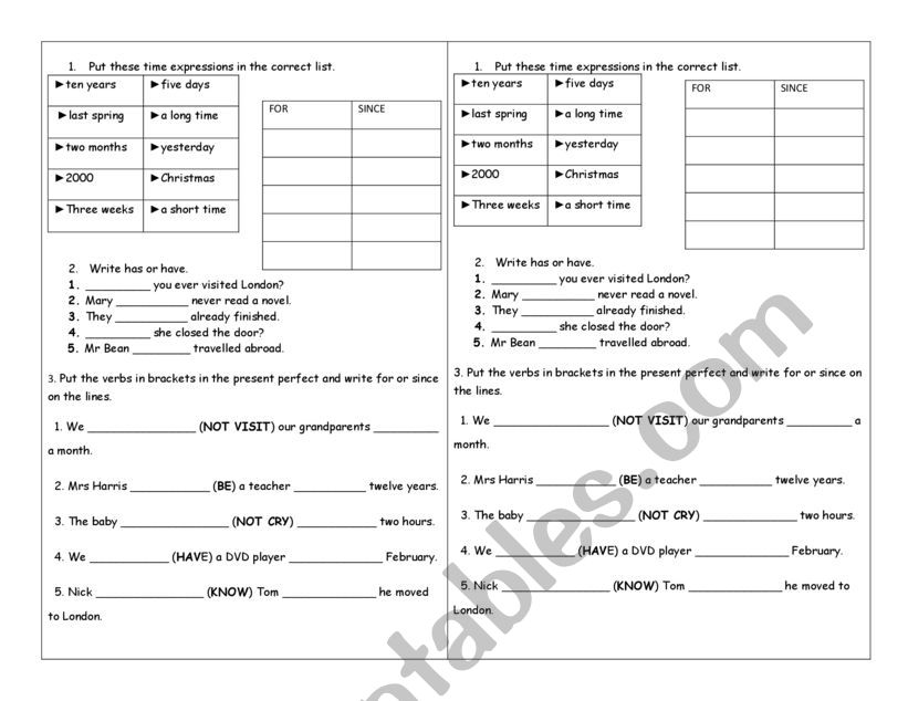 Practice for present perfect worksheet